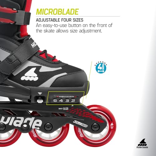 Rollerblade Microblade Kids Adjustable Inline Skates - Black/Red, Size 2-5