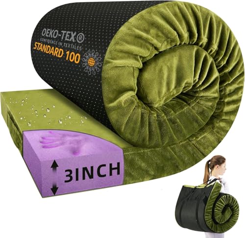 BDEUS Green Twin 75" Memory Foam Camping Mattress Pad - 3 Inch Thick