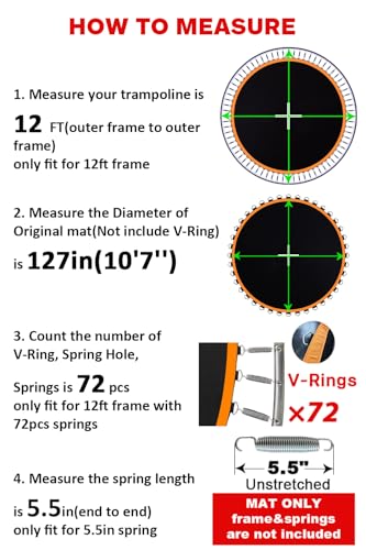 12 ft Round Trampoline Mat Replacement with UV-Resistant PVC & 72 V-Rings