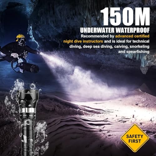 6000 Lumens Underwater Dive Light - Rechargeable Waterproof Scuba Torch with Wrist Mount
