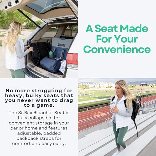 SitBax Black Padded Bleacher Seat with Recline & 360° Swivel - Portable Stadium Chair