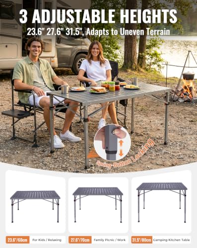 KingCamp 42.1x27.6 Inch Folding Camping Table 3-Height, Heavy Duty Outdoor Table
