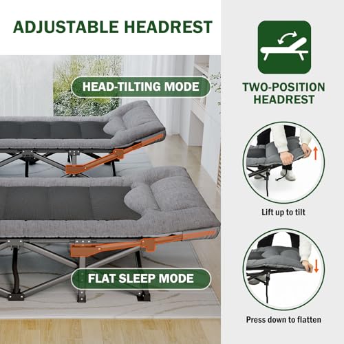 Mopaicot Adjustable Camping Cot for Adults - Foldable Bed with Headrest