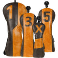 Golf Headcovers Set of 4 - Gray & Brown Classic Club Covers with Numbers 1 3 5 X - Premium Protection & Secure Fit