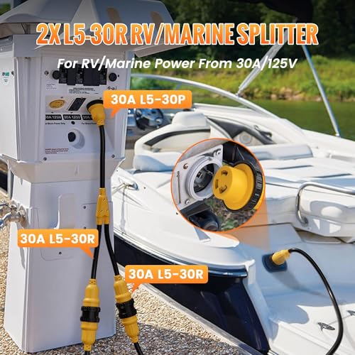 30 Amp Marine Shore Power Splitter Cord NEMA L5-30P to 2x L5-30R Waterproof Marine Y Adapter