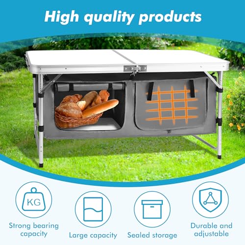 Whitebig Camping Folding Aluminum Table with Adjustable Legs — Outdoor Picnic & Travel