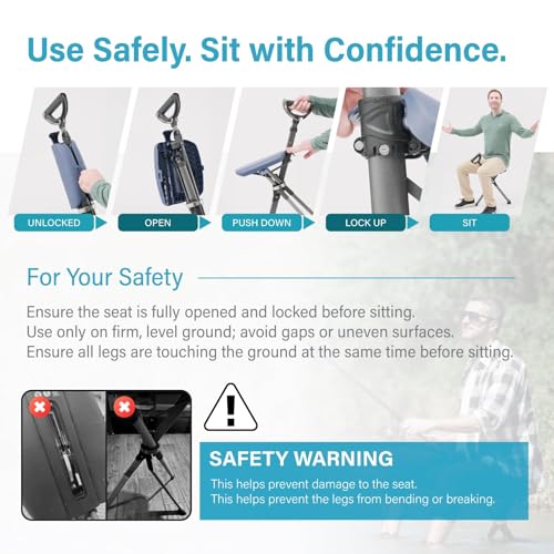 STEP2GOLD Ta-Da Chair Series 2 PRO Black Foldable Walking Stick with Seat, Lightweight Aluminum