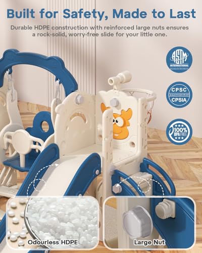 Toddler Slide and Swing Set 7-in-1 Indoor Outdoor Playset - Blue & Yellow