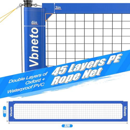 Vbneto Blue Volleyball Net for Backyard No Sagging Heavy Duty Outdoor Portable Set with Poles, Adjustable Height, Includes Volleyball & Carry Bag