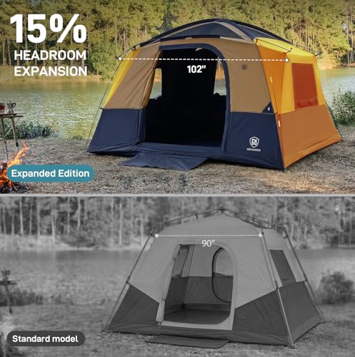 6 Person Camping Tent with Large Vestibule & Blackout Coating - Orange & Black