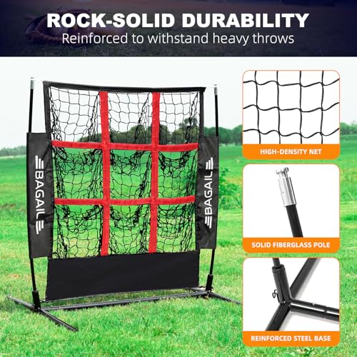 Baseball & Softball Pitching Net with 9 Pockets - Black+Red Training Target
