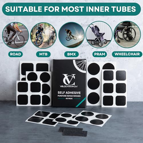 VeloChampion Self Adhesive Bike Tire Repair Kit 40 Patches with Levers
