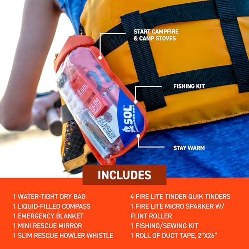 SOL Waterproof Emergency Survival Kit with Fire Starter, Blanket & Tools