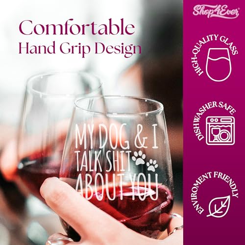 Funny Dog Lover Stemless Wine Glass - 15oz Pet Gift for Dog Moms