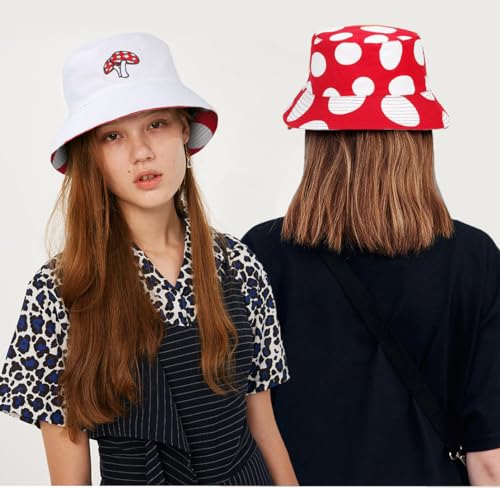 Reversible Boho Mushroom Bucket Hat for Men Women Teens - Beach Sun Hat