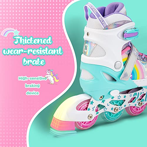 Adjustable Kids Inline Skates Rainbow Unicorn for Girls and Boys - Medium Big Kid