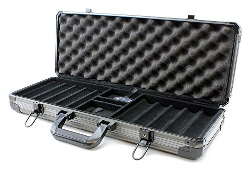 Deluxe 500-Piece Poker Chip Case in Gray Aluminum with Wooden Trays