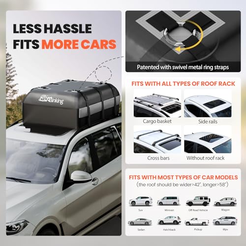 Asinking Waterproof Car Rooftop Cargo Bag 21 Cu Ft Black with Grey, Universal Fit