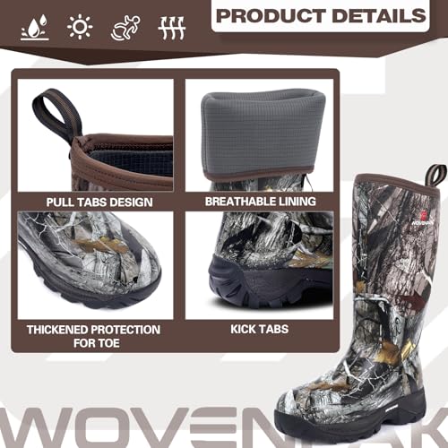 Women’s Waterproof Rubber Boots with Steel Shank - Camouflage G2 Full, Insulated, All Season, Size 6-11
