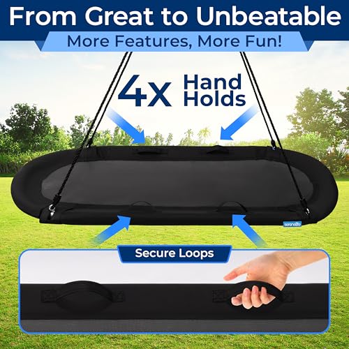 SereneLife Black 67" Oval Saucer Swing Set with Weatherproof Hanging Kit, Supports 700 lbs