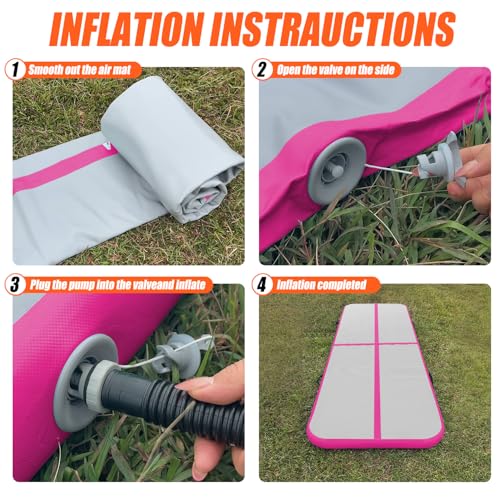 Pink Inflatable Gymnastics Air Mat 10ft x 3.3ft x 4in No Pump - Home & Training