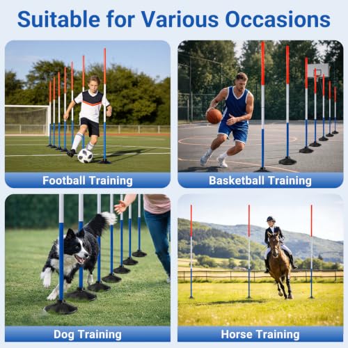 6FT Horse Training Poles Set with Rubber Bases - White-Blue-Orange 6 Pack