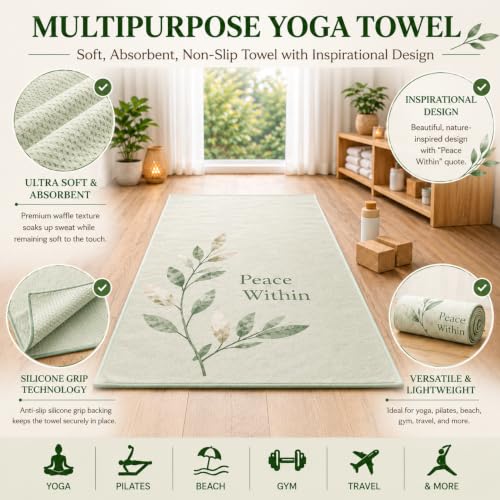 Non-Slip Yoga Mat Towel Waffle Microfiber 24x72 Inches - Mint Green, Virture Collection