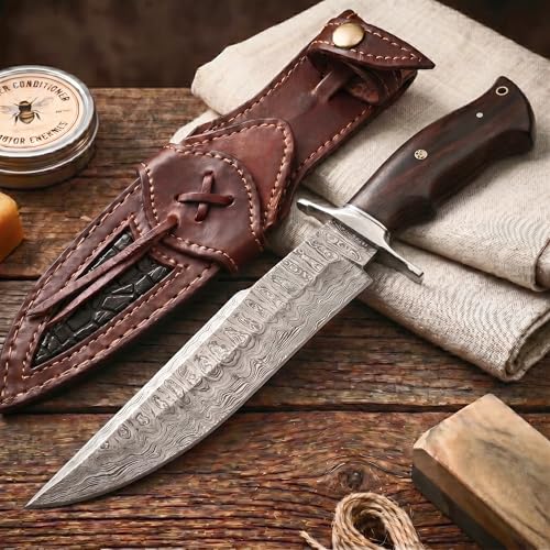 Raptor Damascus Bowie Steel Fixed Knife Handmade 13-Inch Outdoor Bushcraft