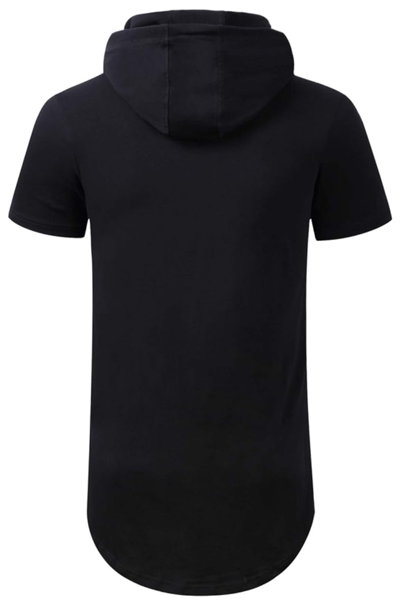 Aiyino Men's Short Sleeve Hooded T Shirt Lightweight Cotton Pullover Hoodie - Black XL