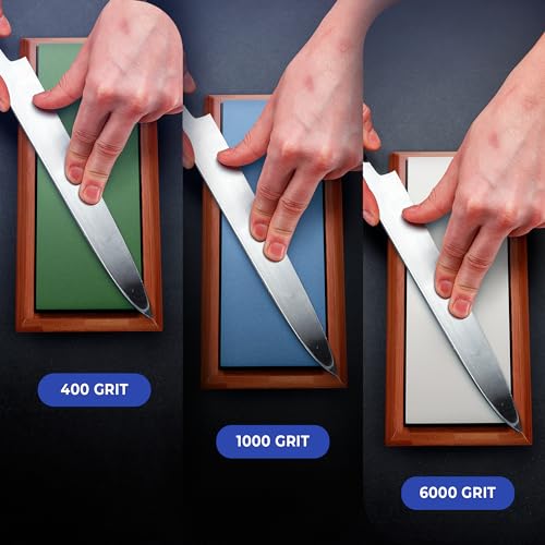 Sharp Pebble 8-inch Whetstone Knife Sharpening Kit with Grits 400/1000/6000 & Flattening Stone