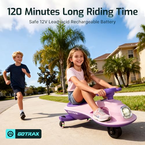 Kids Electric Wiggle Car - Purple, 12V Battery, 120 Min Ride, Bluetooth