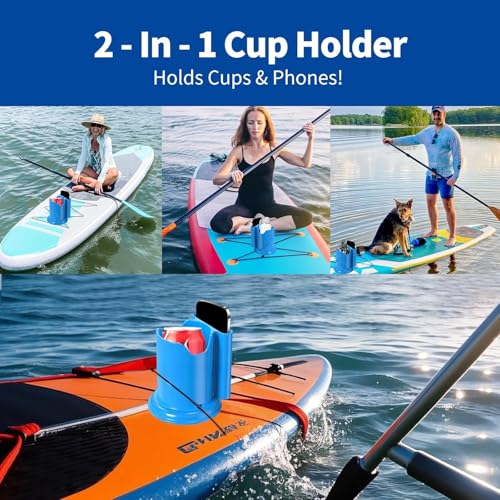 Black Paddle Board Cup Holder - No-Spill Elastic Drink & Phone Mount for SUP & Kayak