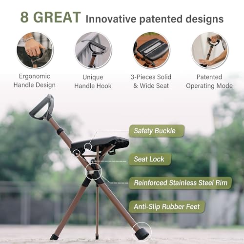 Outdoor Walking Cane with Seat - Foldable Tripod Stool Support 400lb