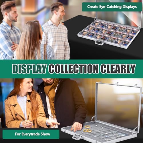 Silver 24x20 Inch Portable Aluminum Sports Card Display Case with Locks