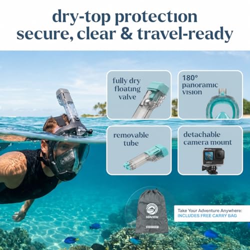 Seaview 180 Sport Full Face Snorkel Mask Adults Small-Medium - Panoramic View, Anti-Fog