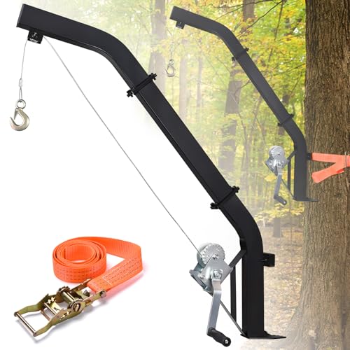 Heavy Duty Tree Mounted Deer Hoist with Winch & 23ft Steel Cable - Game Skinning & Field Dressing Equipment