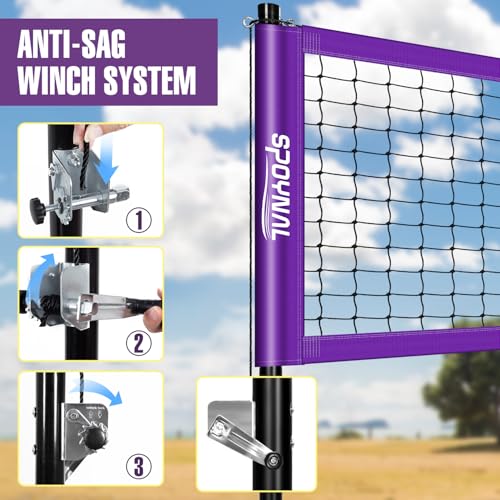 Purple SPOYNAL 32FT Outdoor Portable Volleyball Net Set with Adjustable Height & Winch