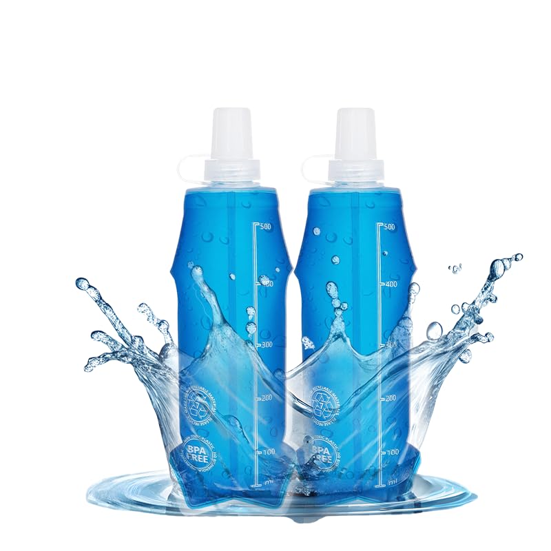 2 Pack Collapsible 500ml Water Bottles BPA-Free Soft Flask for Running Hiking Cycling