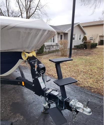 OUTPRIZE Vertical Mount 2-Step Boat Trailer Ladder with Handrail - Heavy Duty, Adjustable Fit