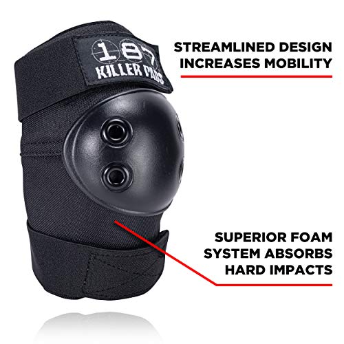 187 Killer Pads Knee and Elbow Pad Set, Black, Small/Medium, Protective Gear for Skateboarding & Sports