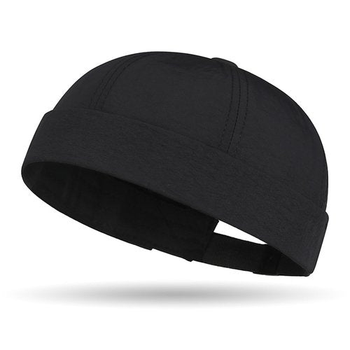 Quick Dry Brimless Hat for Men Women Ultra-Thin Breathable Rolled Cuff Docker Cap Harbour Beanie Hats Landlord Hat K338 Black