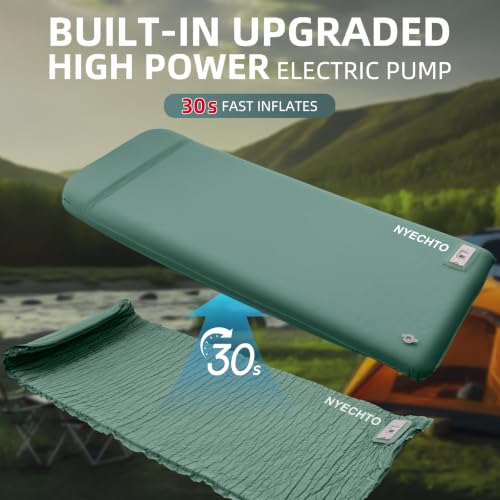 Green Self Inflating Sleeping Pad with Electric Pump, 3.14 Inch Memory Foam - Single