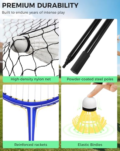 Portable Badminton Net Set with Rackets and Carry Case for Outdoor & Indoor Games