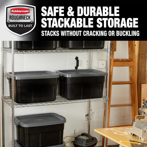Rubbermaid Heavy Duty 14 GAL Black Storage Bins with Lids - 6 Pack, Stackable, Durable Plastic Totes for Multipurpose Use