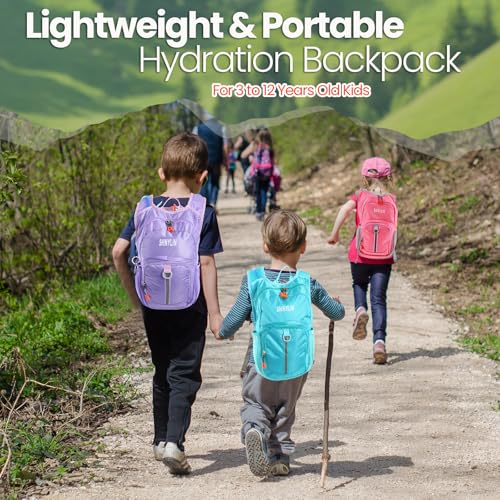 Kids Hydration Backpack Set with 1.5L Water Bladder - Lightweight, Insulated, Pink/Purple/Cyan