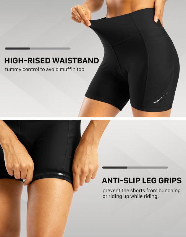 Women’s 4D Padded Cycling Shorts High Waist Bike Shorts with Zipper Pockets