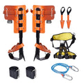 Orange Adjustable Tree Climbing Spikes Set with Safety Harness & Rope - Arborist Gear