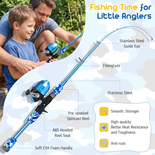 Kids Telescopic Fishing Pole Kit with Backpack, Tackle & Accessories - Blue, 4.92 ft