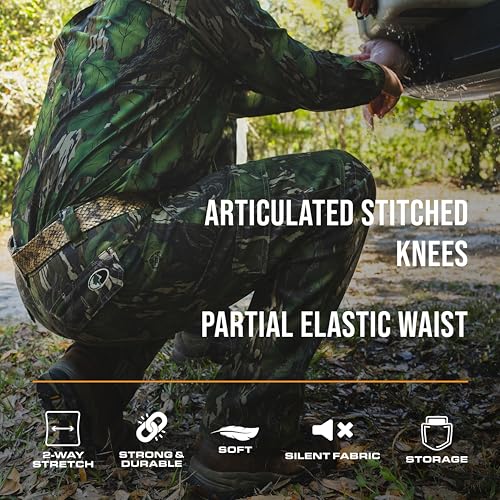 Men's Camo Hunting Pants - Mossy Oak Cotton Mill Flex, Large Bottomland