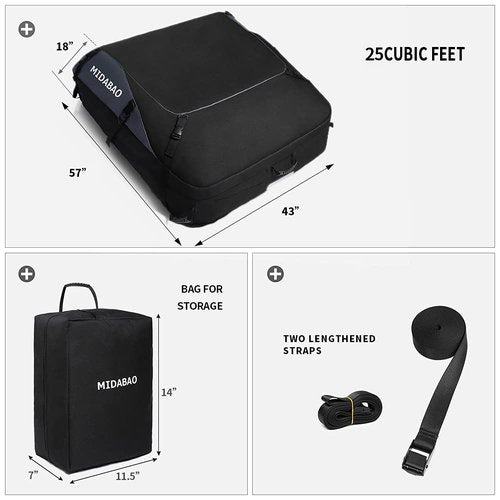 Roof Top Carrying Bags, 25 Cubic Feet Waterproof Rooftop Cargo Carrier + 6 Door Hooks Suitable for All Vehicle with/Without Rack